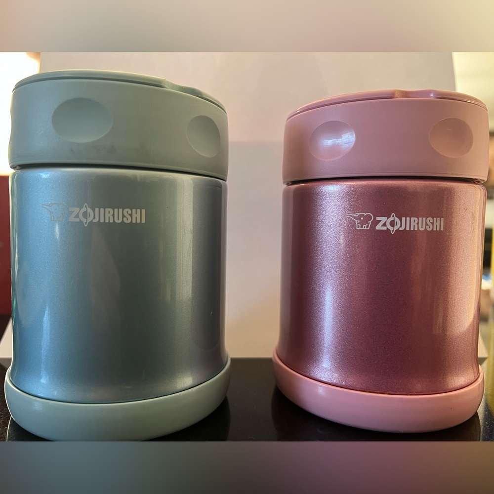 Zojirushi Stainless Steel Food Jar, Small Aqua Blue and Pink 12 oz